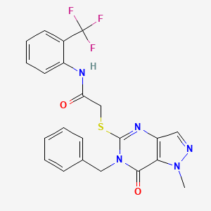 molecular formula C22H18F3N5O2S B2450389 2-((6-benzyl-1-methyl-7-oxo-6,7-dihydro-1H-pyrazolo[4,3-d]pyrimidin-5-yl)thio)-N-(2-(trifluoromethyl)phenyl)acetamide CAS No. 1358286-22-2