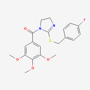 molecular formula C20H21FN2O4S B2450395 [2-[(4-Fluorophenyl)methylsulfanyl]-4,5-dihydroimidazol-1-yl]-(3,4,5-trimethoxyphenyl)methanone CAS No. 851865-75-3