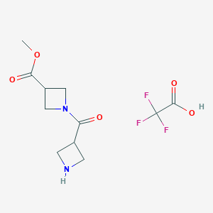 molecular formula C11H15F3N2O5 B2450412 1-(氮杂环丙烷-3-羰基)氮杂环丙烷-3-羧酸甲酯；2,2,2-三氟乙酸 CAS No. 2361645-34-1