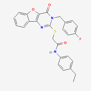 molecular formula C27H22FN3O3S B2450419 N-(4-ethylphenyl)-2-((3-(4-fluorobenzyl)-4-oxo-3,4-dihydrobenzofuro[3,2-d]pyrimidin-2-yl)thio)acetamide CAS No. 892281-07-1
