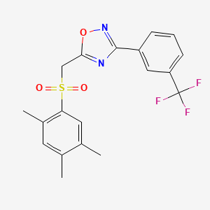 molecular formula C19H17F3N2O3S B2450438 3-(3-(Trifluoromethyl)phenyl)-5-(((2,4,5-trimethylphenyl)sulfonyl)methyl)-1,2,4-oxadiazole CAS No. 1105199-87-8