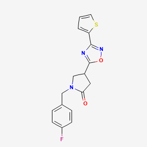 molecular formula C17H14FN3O2S B2450442 1-(4-Fluorobenzyl)-4-[3-(2-thienyl)-1,2,4-oxadiazol-5-yl]pyrrolidin-2-one CAS No. 1105196-63-1