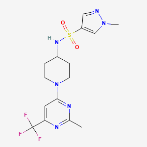 molecular formula C15H19F3N6O2S B2450446 1-甲基-N-{1-[2-甲基-6-(三氟甲基)嘧啶-4-基]哌啶-4-基}-1H-吡唑-4-磺酰胺 CAS No. 2097890-06-5