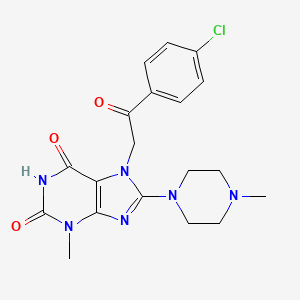 molecular formula C19H21ClN6O3 B2450449 7-(2-(4-chlorophenyl)-2-oxoethyl)-3-methyl-8-(4-methylpiperazin-1-yl)-1H-purine-2,6(3H,7H)-dione CAS No. 313404-64-7