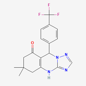 molecular formula C18H17F3N4O B2450488 6,6-二甲基-9-[4-(三氟甲基)苯基]-5,6,7,9-四氢[1,2,4]三唑并[5,1-b]喹唑啉-8(4H)-酮 CAS No. 575466-19-2