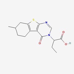 molecular formula C15H18N2O3S B2450495 2-(7-Methyl-4-oxo-5,6,7,8-tetrahydro-[1]benzothiolo[2,3-d]pyrimidin-3-yl)butanoic acid CAS No. 371118-12-6