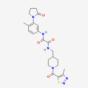 molecular formula C23H28N6O4S B2450500 N1-((1-(4-methyl-1,2,3-thiadiazole-5-carbonyl)piperidin-4-yl)methyl)-N2-(4-methyl-3-(2-oxopyrrolidin-1-yl)phenyl)oxalamide CAS No. 1325690-06-9