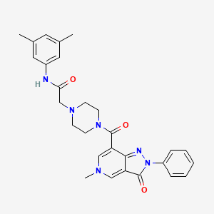 molecular formula C28H30N6O3 B2450513 N-(3,5-dimethylphenyl)-2-(4-(5-methyl-3-oxo-2-phenyl-3,5-dihydro-2H-pyrazolo[4,3-c]pyridine-7-carbonyl)piperazin-1-yl)acetamide CAS No. 1021210-14-9