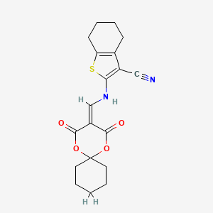 molecular formula C19H20N2O4S B2450515 2-(((2,4-二氧代-1,5-二氧杂螺[5.5]十一烷-3-亚甲基)氨基)-4,5,6,7-四氢苯并[b]噻吩-3-腈 CAS No. 799778-13-5