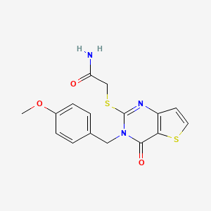 molecular formula C16H15N3O3S2 B2450520 2-((3-(4-Methoxybenzyl)-4-oxo-3,4-dihydrothieno[3,2-d]pyrimidin-2-yl)thio)acetamide CAS No. 1795483-20-3