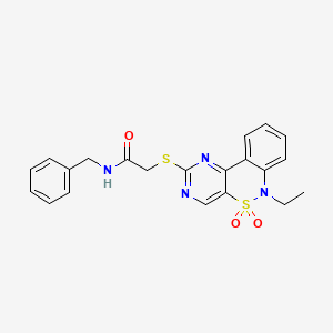 molecular formula C21H20N4O3S2 B2450524 N-benzyl-2-[(6-ethyl-5,5-dioxido-6H-pyrimido[5,4-c][2,1]benzothiazin-2-yl)thio]acetamide CAS No. 951513-29-4