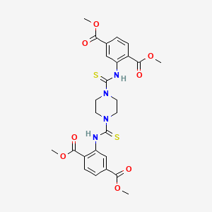 molecular formula C26H28N4O8S2 B2450532 Dimethyl 2-{[(4-{[2,5-bis(methoxycarbonyl)anilino]carbothioyl}piperazino)carbothioyl]amino}terephthalate CAS No. 892271-47-5