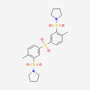 molecular formula C22H28N2O6S3 B2450537 1-[2-Methyl-5-(4-methyl-3-pyrrolidin-1-ylsulfonylphenyl)sulfonylphenyl]sulfonylpyrrolidine CAS No. 1379330-05-8