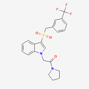 molecular formula C22H21F3N2O3S B2450541 1-(2-oxo-2-pyrrolidin-1-ylethyl)-3-{[3-(trifluoromethyl)benzyl]sulfonyl}-1H-indole CAS No. 878057-88-6