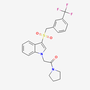 molecular formula C22H21F3N2O3S B2450541 1-(PYRROLIDIN-1-YL)-2-(3-{[3-(TRIFLUOROMETHYL)PHENYL]METHANESULFONYL}-1H-INDOL-1-YL)ETHAN-1-ONE CAS No. 878057-88-6