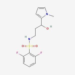 molecular formula C14H16F2N2O3S B2450542 2,6-difluoro-N-(3-hydroxy-3-(1-methyl-1H-pyrrol-2-yl)propyl)benzenesulfonamide CAS No. 1795086-86-0
