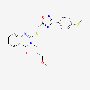 molecular formula C23H24N4O3S2 B2450547 3-(3-ethoxypropyl)-2-(((3-(4-(methylthio)phenyl)-1,2,4-oxadiazol-5-yl)methyl)thio)quinazolin-4(3H)-one CAS No. 946215-71-0