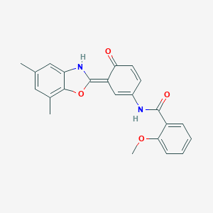 N-[(3E)-3-(5,7-dimethyl-3H-1,3-benzoxazol-2-ylidene)-4-oxocyclohexa-1,5-dien-1-yl]-2-methoxybenzamide
