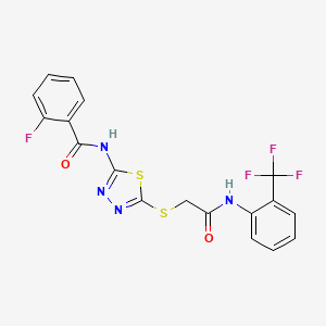 molecular formula C18H12F4N4O2S2 B2450555 2-氟-N-[5-[2-氧代-2-[2-(三氟甲基)苯胺]乙基]硫代-1,3,4-噻二唑-2-基]苯甲酰胺 CAS No. 392297-08-4