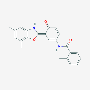 molecular formula C23H20N2O3 B245056 N-[(3E)-3-(5,7-dimethyl-3H-1,3-benzoxazol-2-ylidene)-4-oxocyclohexa-1,5-dien-1-yl]-2-methylbenzamide 
