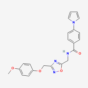 molecular formula C22H20N4O4 B2450562 N-((3-((4-methoxyphenoxy)methyl)-1,2,4-oxadiazol-5-yl)methyl)-4-(1H-pyrrol-1-yl)benzamide CAS No. 1226438-23-8