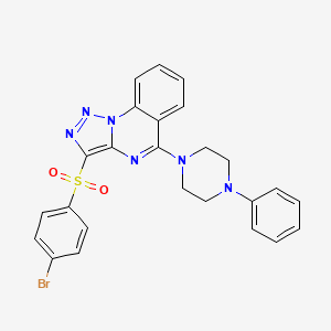 molecular formula C25H21BrN6O2S B2450569 3-[(4-Bromophenyl)sulfonyl]-5-(4-phenylpiperazin-1-yl)[1,2,3]triazolo[1,5-a]quinazoline CAS No. 893784-40-2