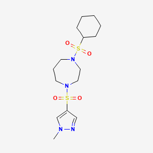 molecular formula C15H26N4O4S2 B2450576 1-(环己基磺酰基)-4-((1-甲基-1H-吡唑-4-基)磺酰基)-1,4-二氮杂环戊烷 CAS No. 2034489-49-9