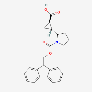 molecular formula C23H23NO4 B2450585 (1R,2R)-2-[1-(9H-Fluoren-9-ylmethoxycarbonyl)pyrrolidin-2-yl]cyclopropane-1-carboxylic acid CAS No. 2460745-58-6