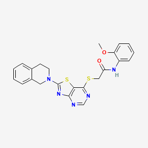 molecular formula C23H21N5O2S2 B2450593 2-((2-(3,4-dihydroisoquinolin-2(1H)-yl)thiazolo[4,5-d]pyrimidin-7-yl)thio)-N-(2-methoxyphenyl)acetamide CAS No. 1189928-89-9