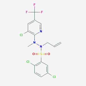molecular formula C16H13Cl3F3N3O2S B2450596 N-烯丙基-2,5-二氯-N'-[3-氯-5-(三氟甲基)-2-吡啶基]-N'-甲基苯磺酰肼 CAS No. 339276-26-5