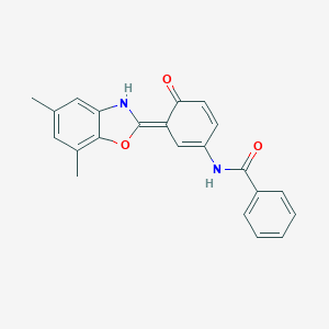 N-[(3E)-3-(5,7-dimethyl-3H-1,3-benzoxazol-2-ylidene)-4-oxocyclohexa-1,5-dien-1-yl]benzamide