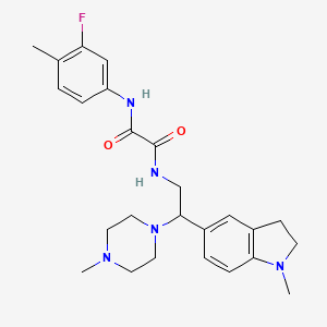 molecular formula C25H32FN5O2 B2450610 N1-(3-fluoro-4-methylphenyl)-N2-(2-(1-methylindolin-5-yl)-2-(4-methylpiperazin-1-yl)ethyl)oxalamide CAS No. 922068-45-9