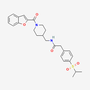 molecular formula C26H30N2O5S B2450627 N-((1-(benzofuran-2-carbonyl)piperidin-4-yl)methyl)-2-(4-(isopropylsulfonyl)phenyl)acetamide CAS No. 1235654-44-0