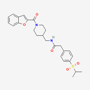 molecular formula C26H30N2O5S B2450627 N-((1-(苯并呋喃-2-羰基)哌啶-4-基)甲基)-2-(4-(异丙基磺酰基)苯基)乙酰胺 CAS No. 1235654-44-0