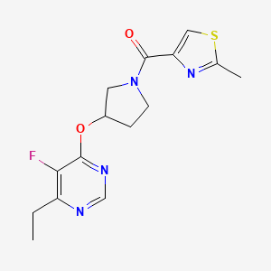 molecular formula C15H17FN4O2S B2450639 (3-((6-乙基-5-氟嘧啶-4-基)氧代)吡咯烷-1-基)(2-甲基噻唑-4-基)甲苯酮 CAS No. 2034574-03-1