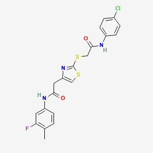 molecular formula C20H17ClFN3O2S2 B2450647 N-(4-chlorophenyl)-2-((4-(2-((3-fluoro-4-methylphenyl)amino)-2-oxoethyl)thiazol-2-yl)thio)acetamide CAS No. 953993-31-2