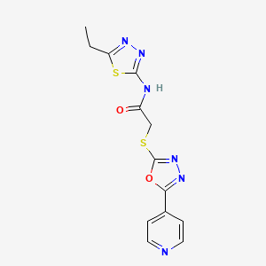 molecular formula C13H12N6O2S2 B2450652 N-(5-乙基-1,3,4-噻二唑-2-基)-2-[(5-吡啶-4-基-1,3,4-恶二唑-2-基)硫烷基]乙酰胺 CAS No. 892021-73-7