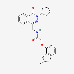 molecular formula C26H29N3O4 B2450667 N-((3-cyclopentyl-4-oxo-3,4-dihydrophthalazin-1-yl)methyl)-2-((2,2-dimethyl-2,3-dihydrobenzofuran-7-yl)oxy)acetamide CAS No. 1421491-75-9