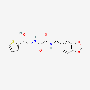 molecular formula C16H16N2O5S B2450720 N1-(benzo[d][1,3]dioxol-5-ylmethyl)-N2-(2-hydroxy-2-(thiophen-2-yl)ethyl)oxalamide CAS No. 1351611-09-0