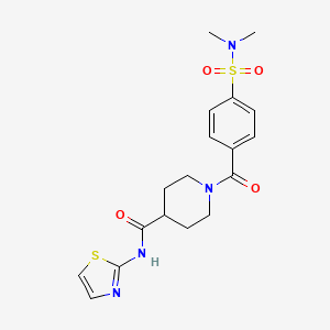 molecular formula C18H22N4O4S2 B2450739 1-(4-(N,N-二甲基磺酰基)苯甲酰)-N-(噻唑-2-基)哌啶-4-甲酰胺 CAS No. 1206996-86-2