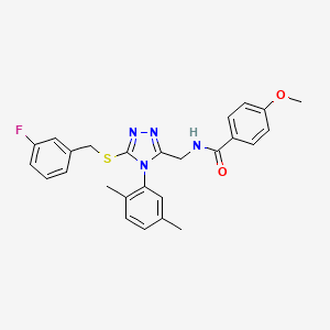 molecular formula C26H25FN4O2S B2450749 N-((4-(2,5-dimethylphenyl)-5-((3-fluorobenzyl)thio)-4H-1,2,4-triazol-3-yl)methyl)-4-methoxybenzamide CAS No. 476432-85-6