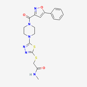 molecular formula C19H20N6O3S2 B2450752 N-methyl-2-((5-(4-(5-phenylisoxazole-3-carbonyl)piperazin-1-yl)-1,3,4-thiadiazol-2-yl)thio)acetamide CAS No. 1105200-03-0