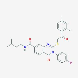molecular formula C30H30FN3O3S B2450756 2-((2-(2,4-dimethylphenyl)-2-oxoethyl)thio)-3-(4-fluorophenyl)-N-isopentyl-4-oxo-3,4-dihydroquinazoline-7-carboxamide CAS No. 1113137-69-1