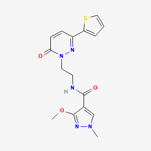 molecular formula C16H17N5O3S B2450765 3-methoxy-1-methyl-N-(2-(6-oxo-3-(thiophen-2-yl)pyridazin-1(6H)-yl)ethyl)-1H-pyrazole-4-carboxamide CAS No. 1219842-08-6