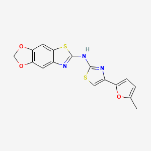 molecular formula C16H11N3O3S2 B2450767 N-[4-(5-methylfuran-2-yl)-1,3-thiazol-2-yl]-[1,3]dioxolo[4,5-f][1,3]benzothiazol-6-amine CAS No. 862976-77-0