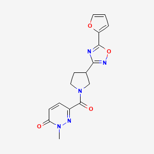 molecular formula C16H15N5O4 B2450769 6-(3-(5-(furan-2-yl)-1,2,4-oxadiazol-3-yl)pyrrolidine-1-carbonyl)-2-methylpyridazin-3(2H)-one CAS No. 2034414-55-4
