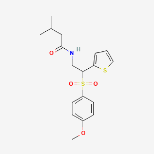 molecular formula C18H23NO4S2 B2450771 N-[2-[(4-methoxyphenyl)sulfonyl]-2-(2-thienyl)ethyl]-3-methylbutanamide CAS No. 946348-33-0