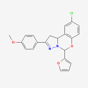 molecular formula C21H17ClN2O3 B2450808 9-chloro-5-(furan-2-yl)-2-(4-methoxyphenyl)-5,10b-dihydro-1H-benzo[e]pyrazolo[1,5-c][1,3]oxazine CAS No. 899973-24-1