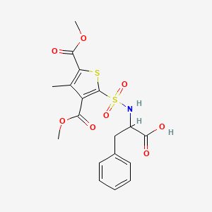 molecular formula C18H19NO8S2 B2450866 2-[3,5-Bis(methoxycarbonyl)-4-methylthiophene-2-sulfonamido]-3-phenylpropanoic acid CAS No. 1007925-69-0