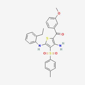 molecular formula C27H26N2O4S2 B2450919 (3-Amino-5-((2-ethylphenyl)amino)-4-tosylthiophen-2-yl)(3-methoxyphenyl)methanone CAS No. 1115562-70-3